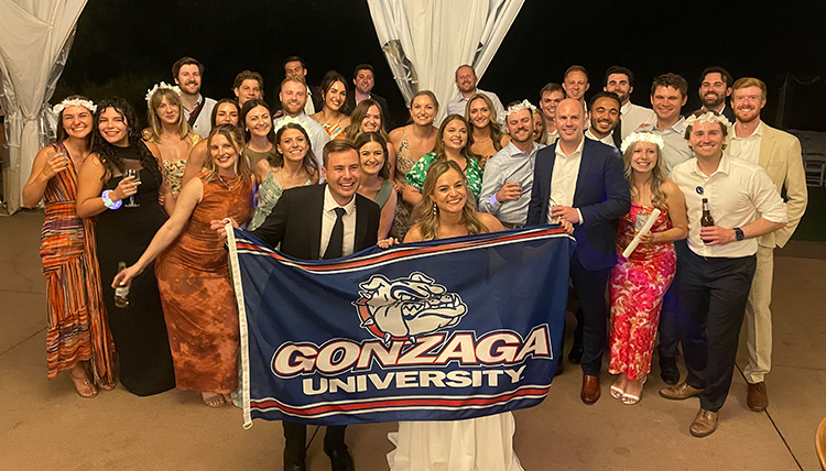 A group photo from a wedding.