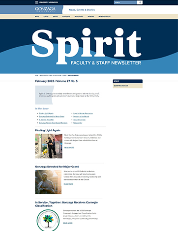 Screenshot of the front page of the Spirit website.