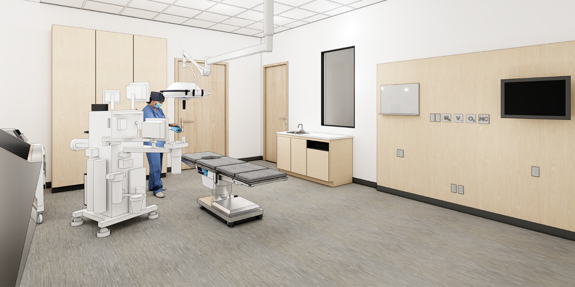 architectural rendering of a health care training room with anesthesia equipment