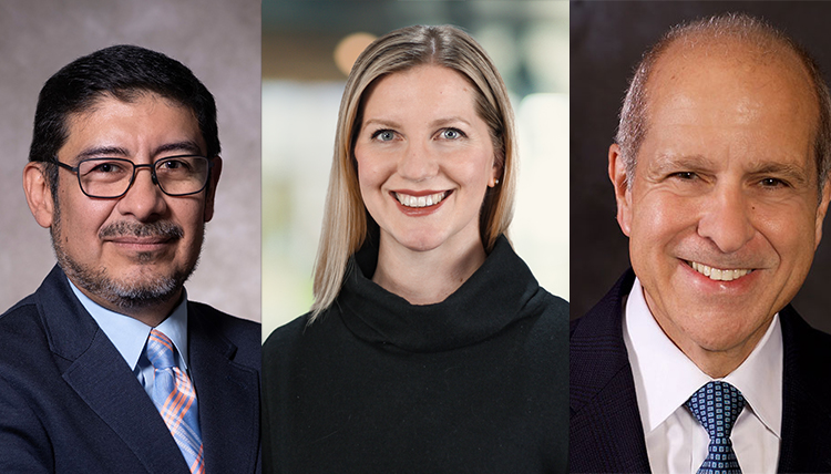 headshots of two men and one woman