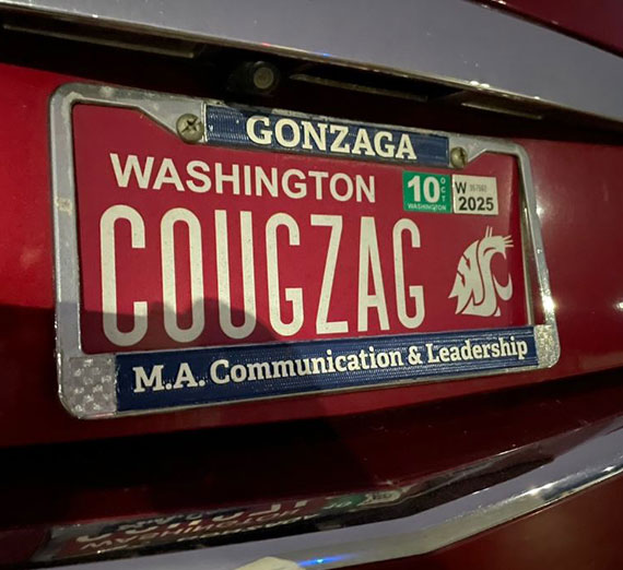 A Washington state license plate that says CougZag