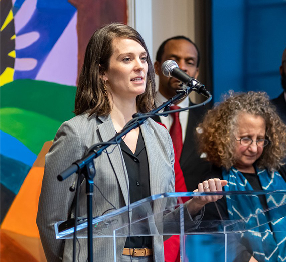 Andrea Woods (’09) advocating for bail reform with the ACLU.