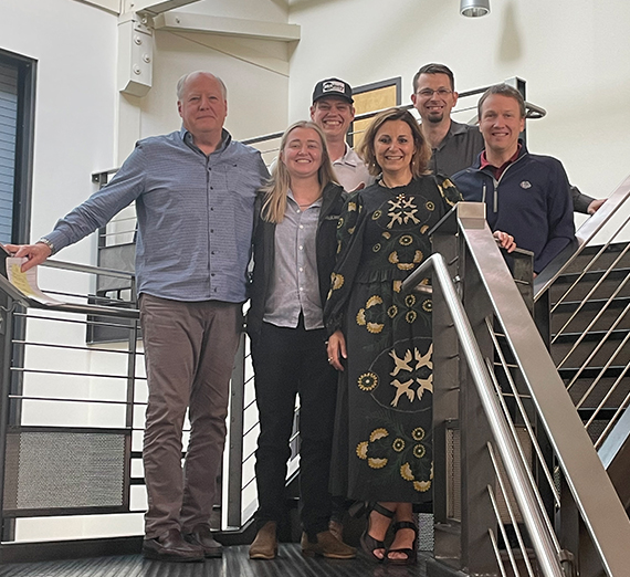 people gather on landing