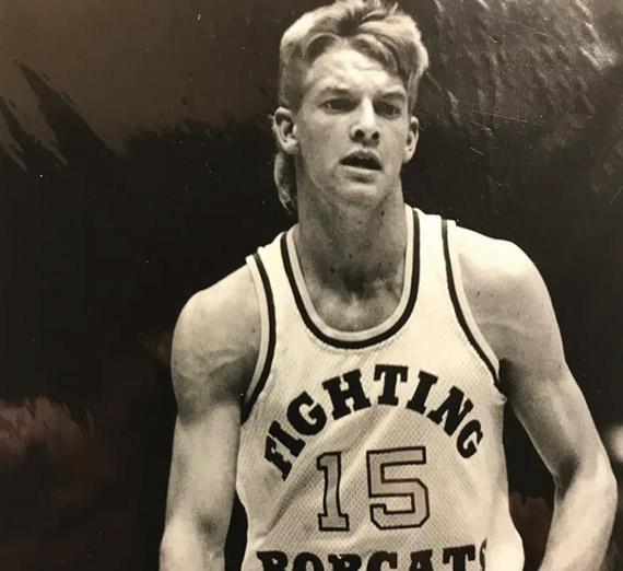 Shann Ferch playing basketball at Montana State University 