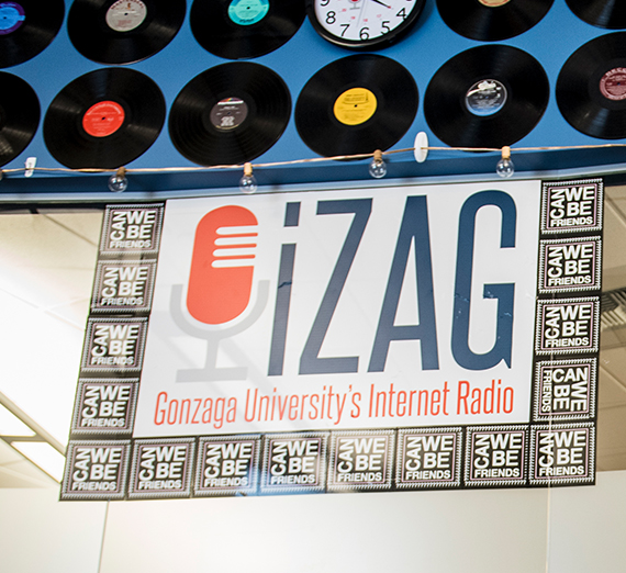 A sign for iZag Radio.