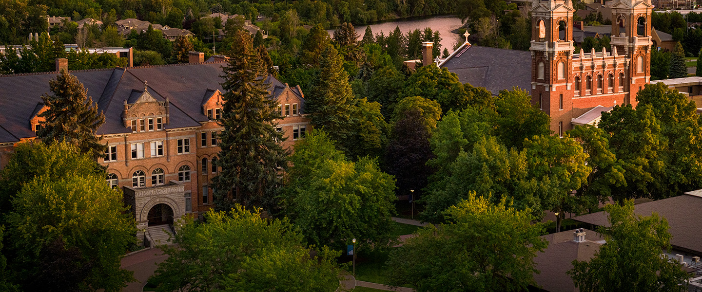 An aerial view of Gonzaga's College Hall