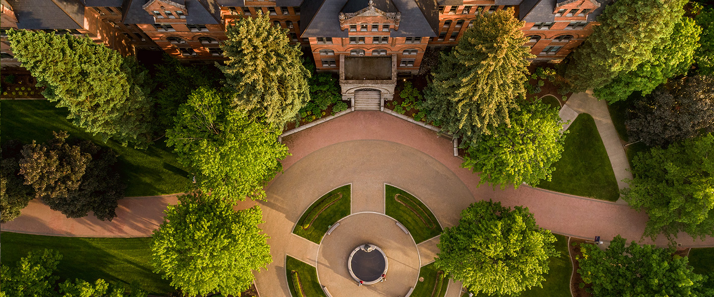 An aerial view of Gonzaga's College Hall