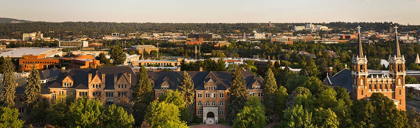 Arial view of college campus.