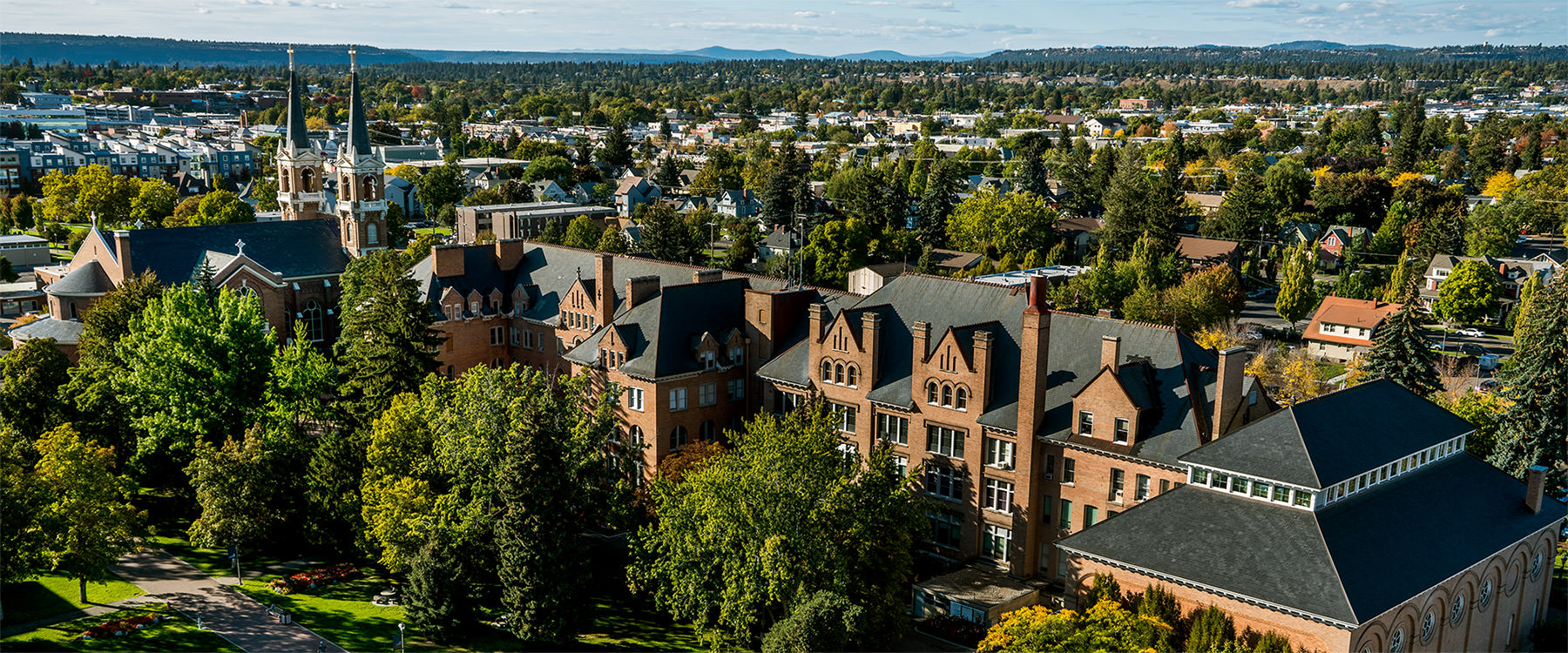 aerial photo of college hall