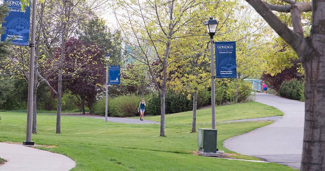 Gonzaga trail with blue banners