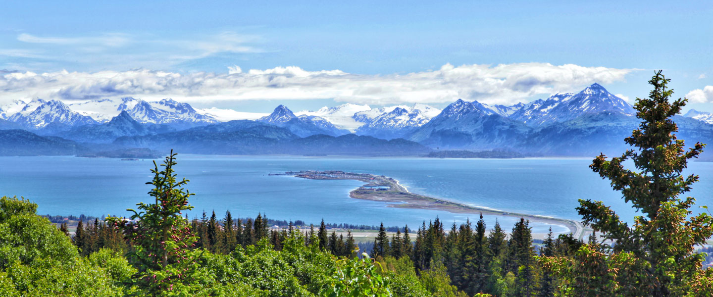 Alaskan mountain and bay, Homer Spit, Kenai Peninsula