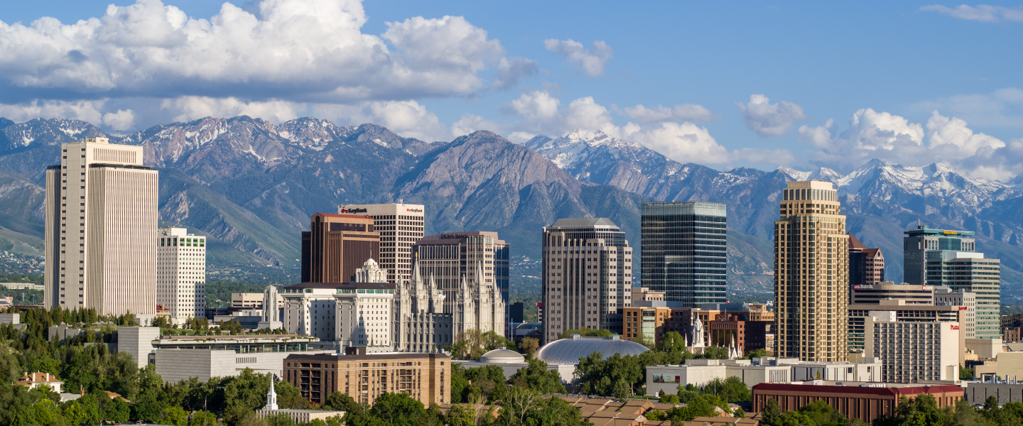 Denver cityscape with Rock mountains in the background