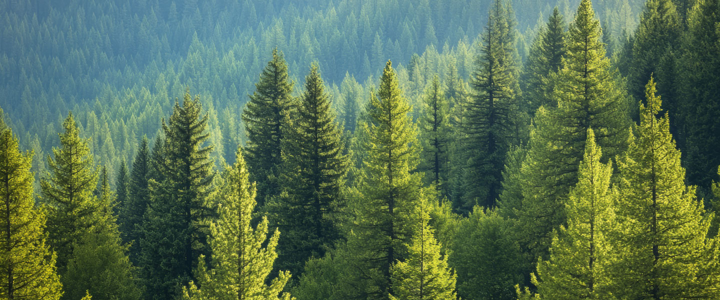 Douglas fir and conifer trees in scenic Coeur d'Alene mountains 