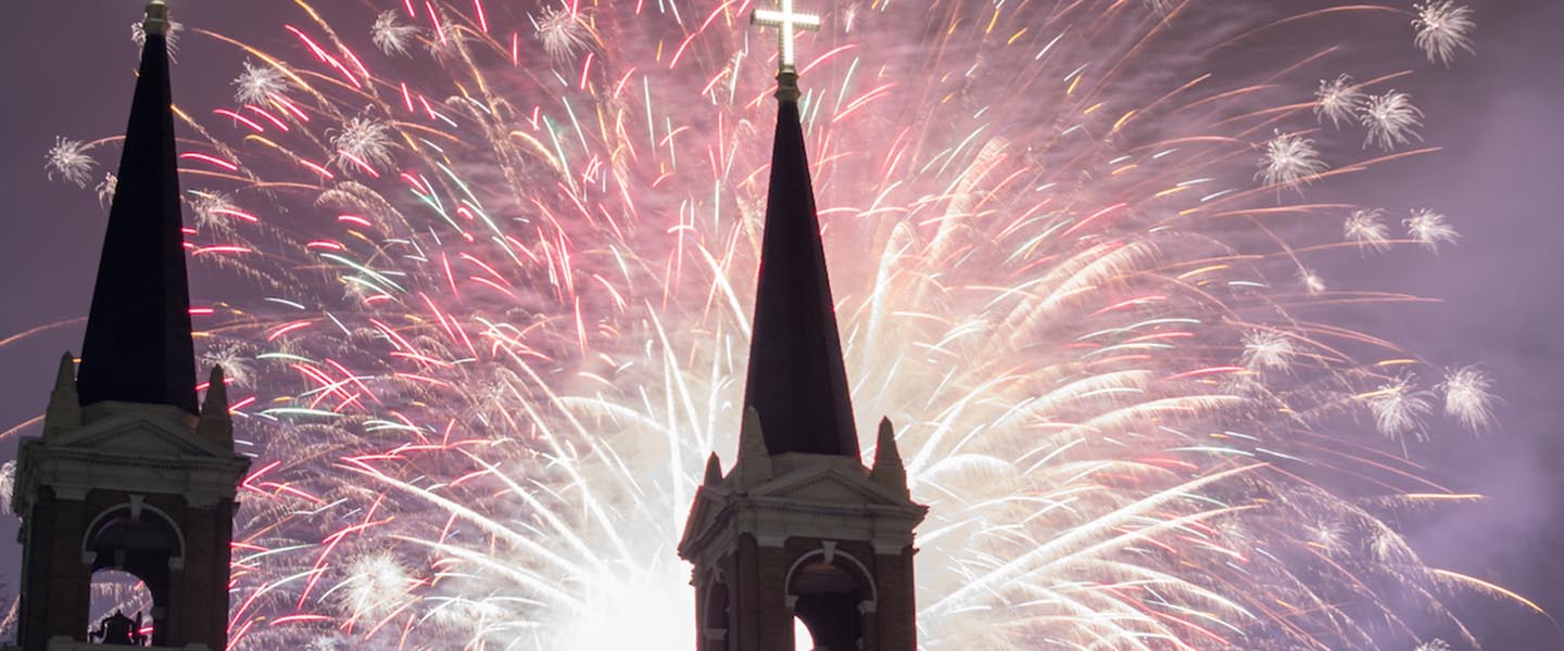 Fireworks over Gonzaga campus.