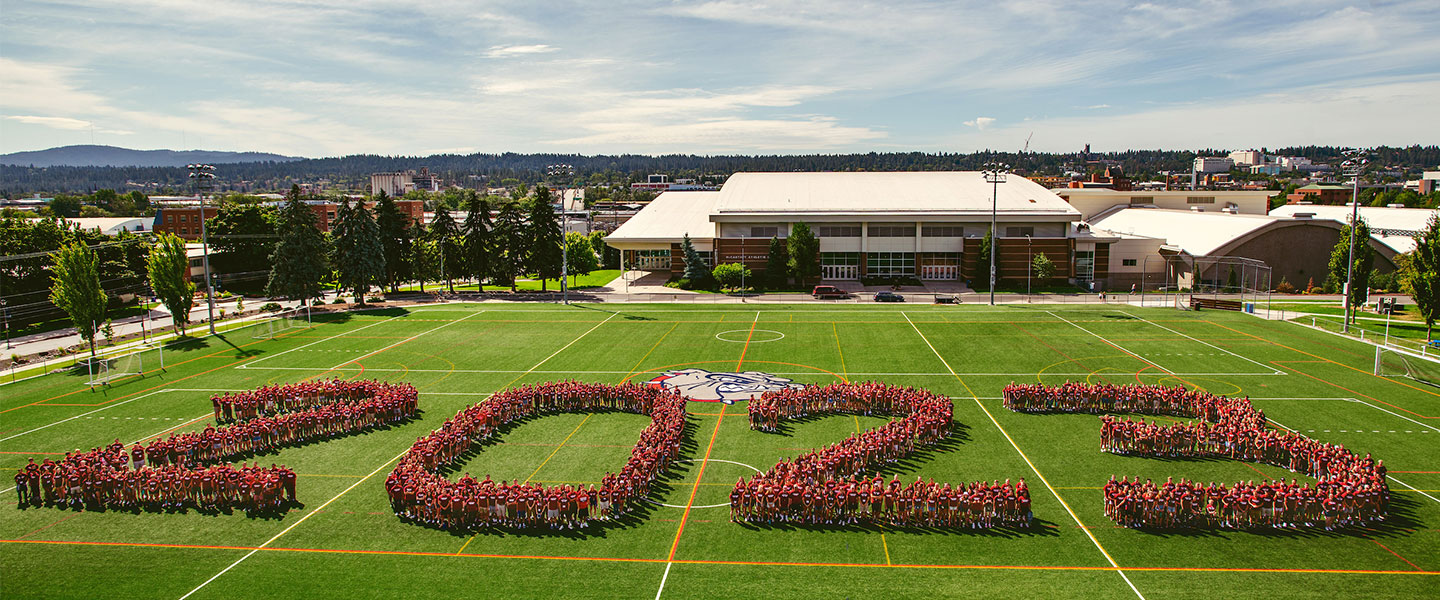 Entering Gonzaga 51�Թ� with an anticipated 2023 graduation form "2023" on a field