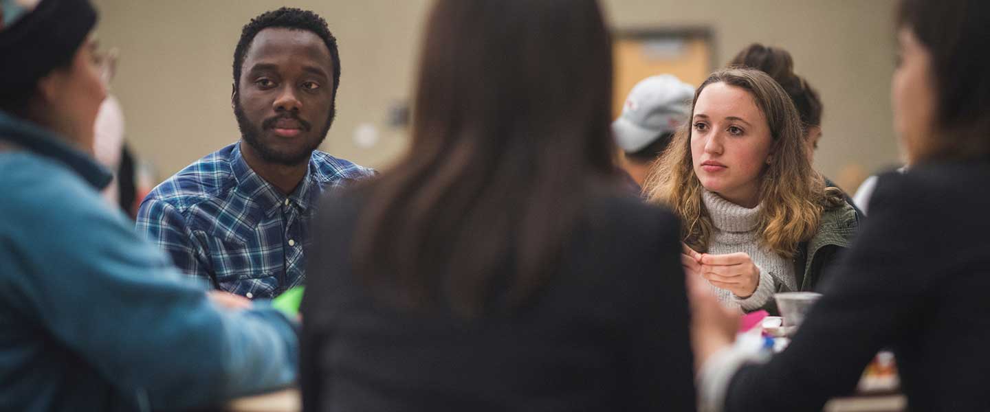 University students practice civil discourse in a discussion.