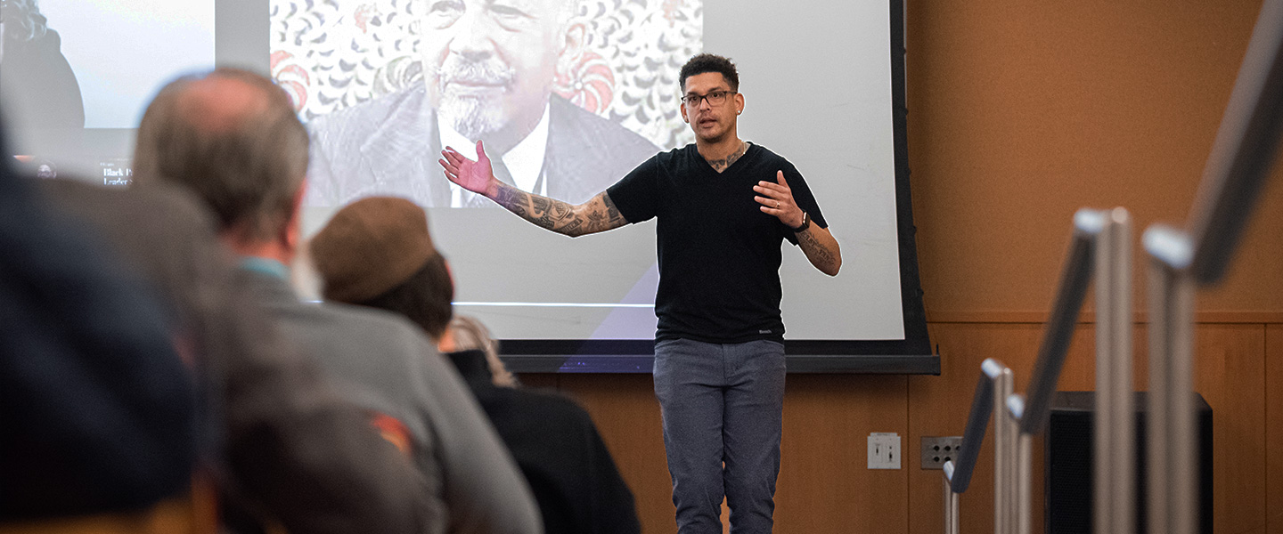 Leland Harper participates in civil discourse in the "Leading Against Hate" speaker series.